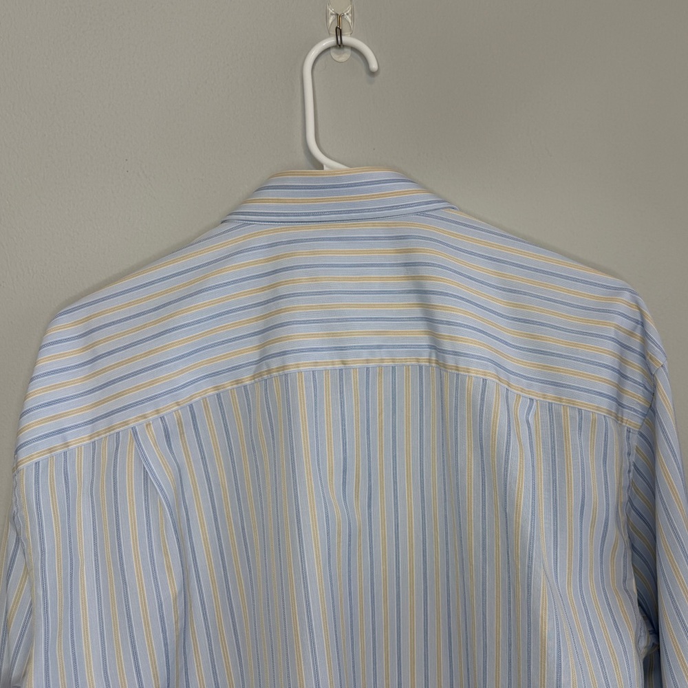 Ermenegildo Zegna Light Blue Yellow Stripe Dress Shirt 16.5 Cotton Portofino - Picture 6 of 11